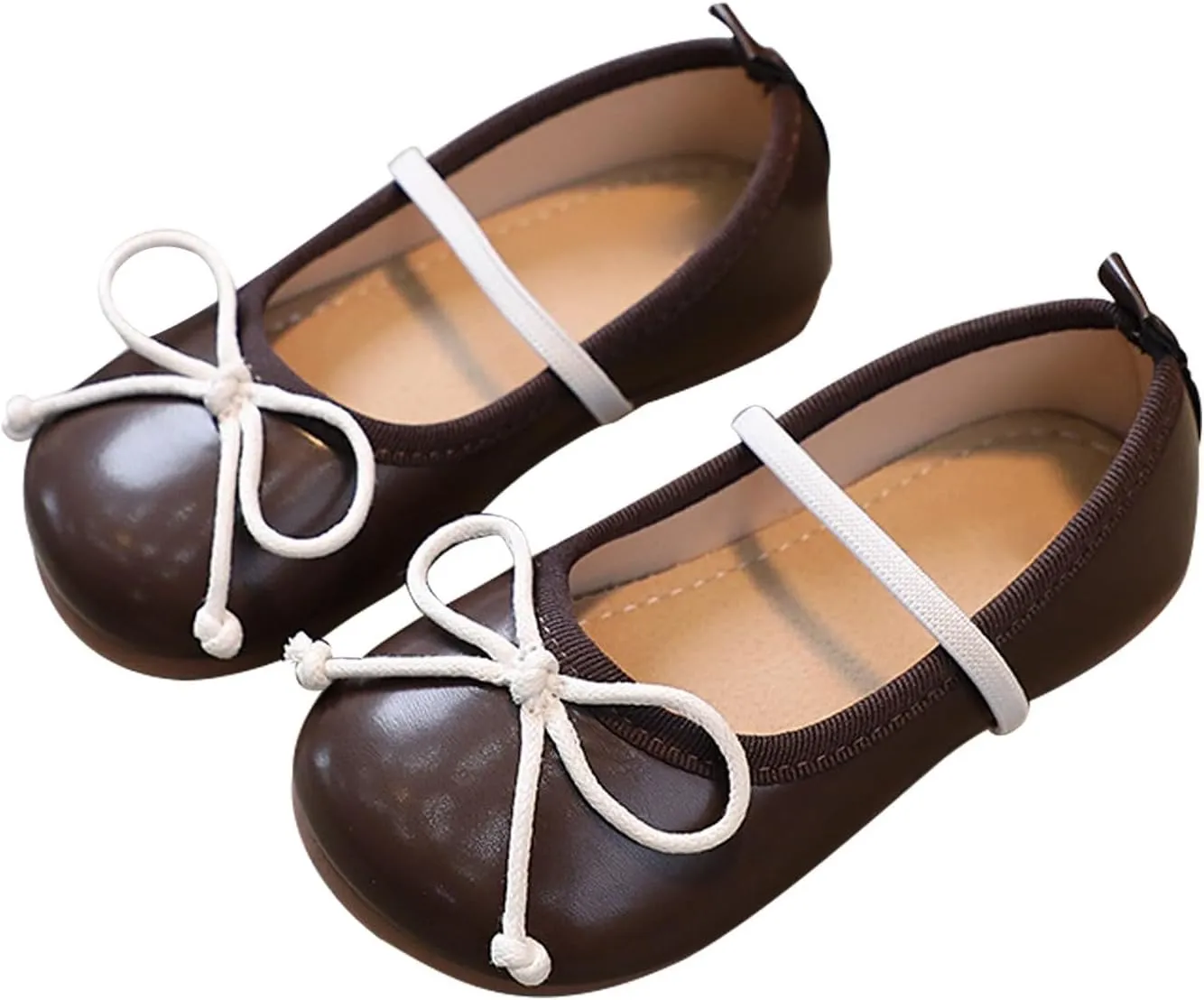 Baby Girls Mary Jane Flat with Bownot Non Slip Soft Sole PU Leather Infant Toddler Glittery Dress Shoes with Wheels