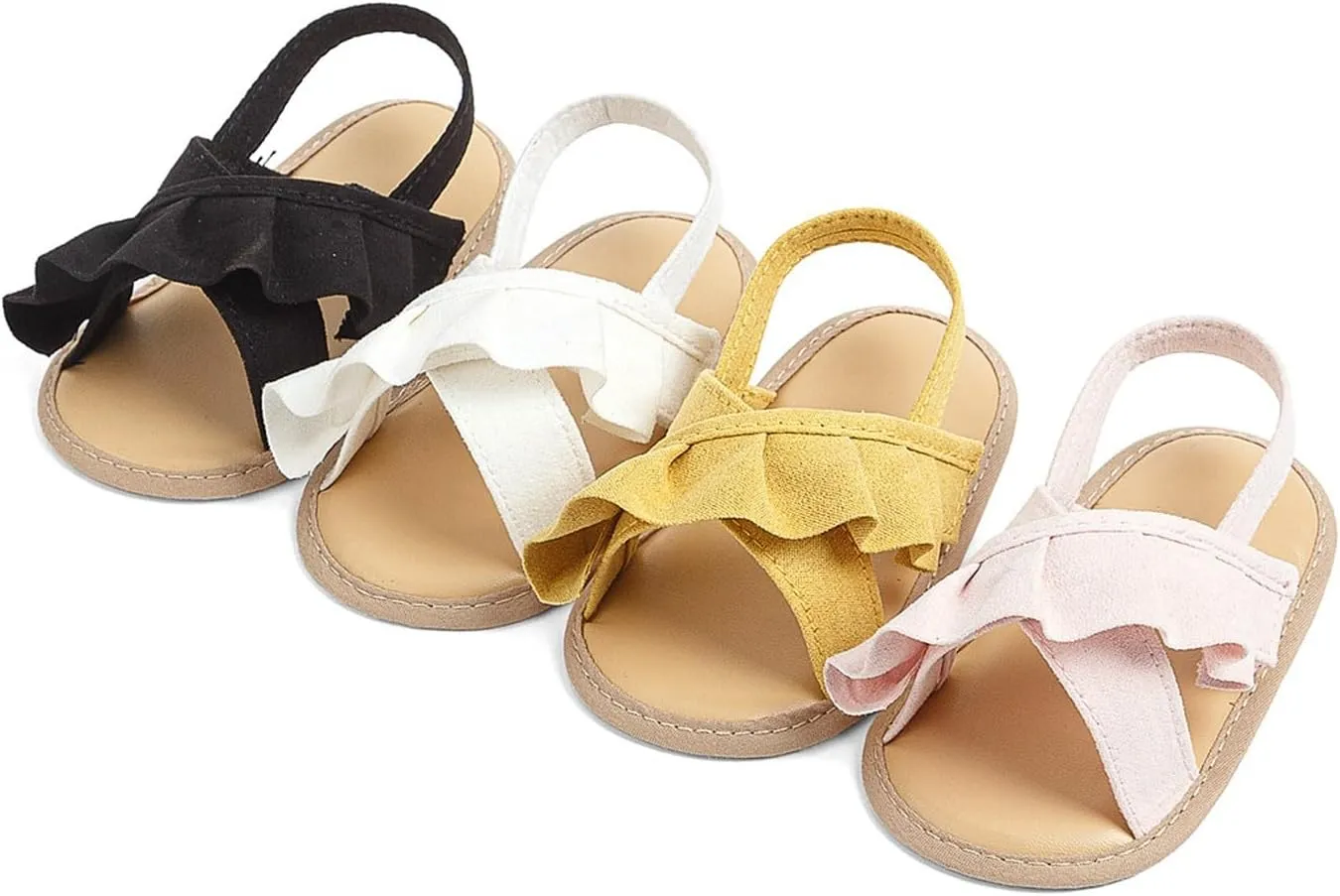 Baby Girls Ruffle Slippers Sandals Summer Casual Baby Toddler Little Girls Princess Solid Color Soft Sole Flats Shoes