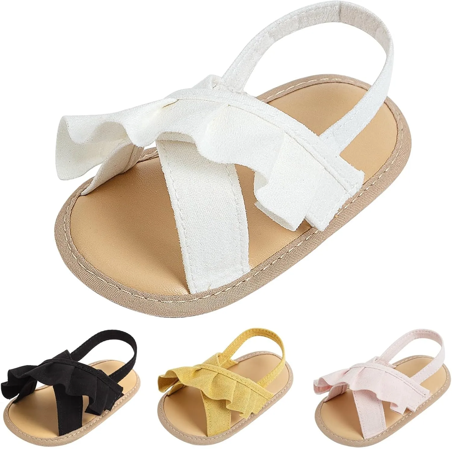 Baby Girls Ruffle Slippers Sandals Summer Casual Baby Toddler Little Girls Princess Solid Color Soft Sole Flats Shoes