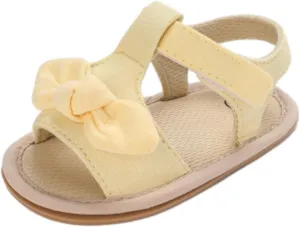 Baby Girls Sandals Ruffle Bowknot Premium Soft Sole Anti Slip Open Toe Breathable Summer Outdoor Toddler