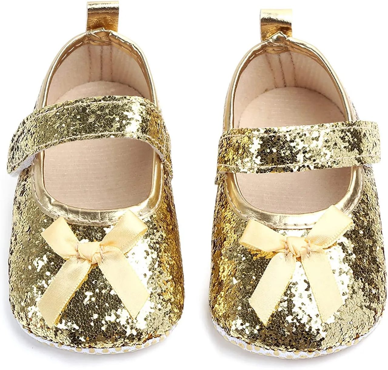 Baby Girls Shoes Mary Janes Soft Flats Bowknot Rubber Sole First Walkers Princess Dress Shoes Holiday for Kids (Yellow-06#F, 6-9Months)
