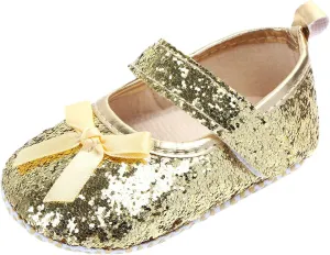 Baby Girls Shoes Mary Janes Soft Flats Bowknot Rubber Sole First Walkers Princess Dress Shoes Holiday for Kids (Yellow-06#F, 6-9Months)