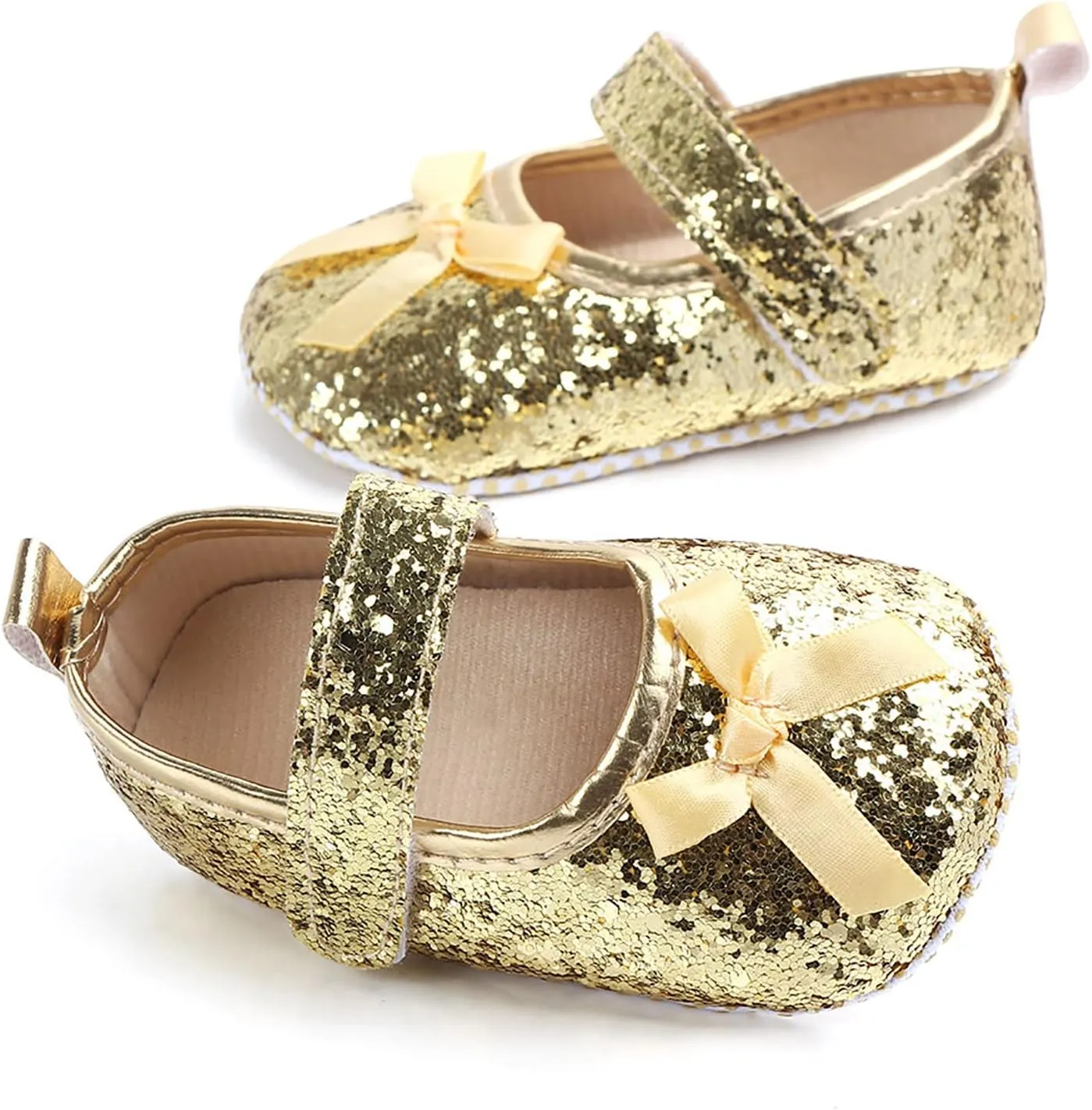 Baby Girls Shoes Mary Janes Soft Flats Bowknot Rubber Sole First Walkers Princess Dress Shoes Holiday for Kids (Yellow-06#F, 6-9Months)
