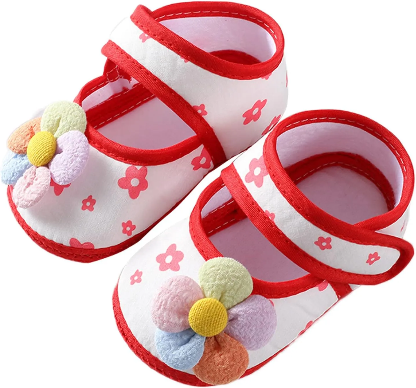 Baby Girls Soft Toddler Shoes Infant Toddler Walkers Shoes Colorful Flowers Princess Sandals for Girls (Red, 3 Months)