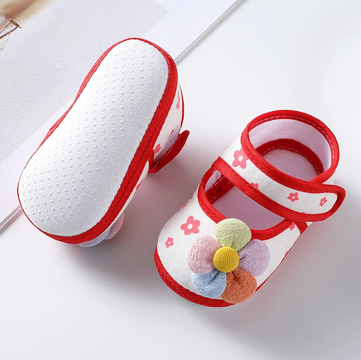 Baby Girls Soft Toddler Shoes Infant Toddler Walkers Shoes Colorful Flowers Princess Sandals for Girls (Red, 3 Months)