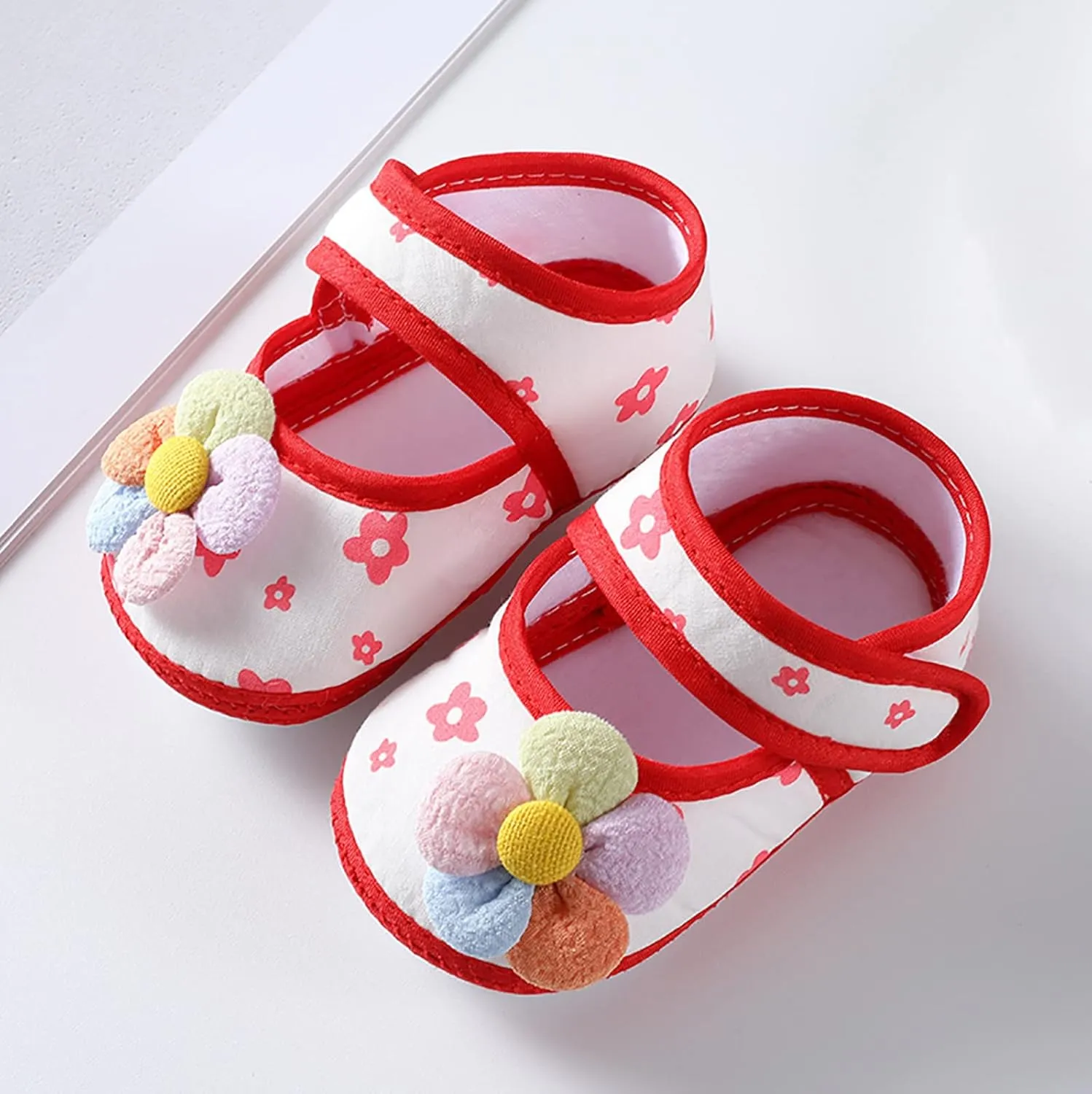 Baby Girls Soft Toddler Shoes Infant Toddler Walkers Shoes Colorful Flowers Princess Sandals for Girls (Red, 3 Months)