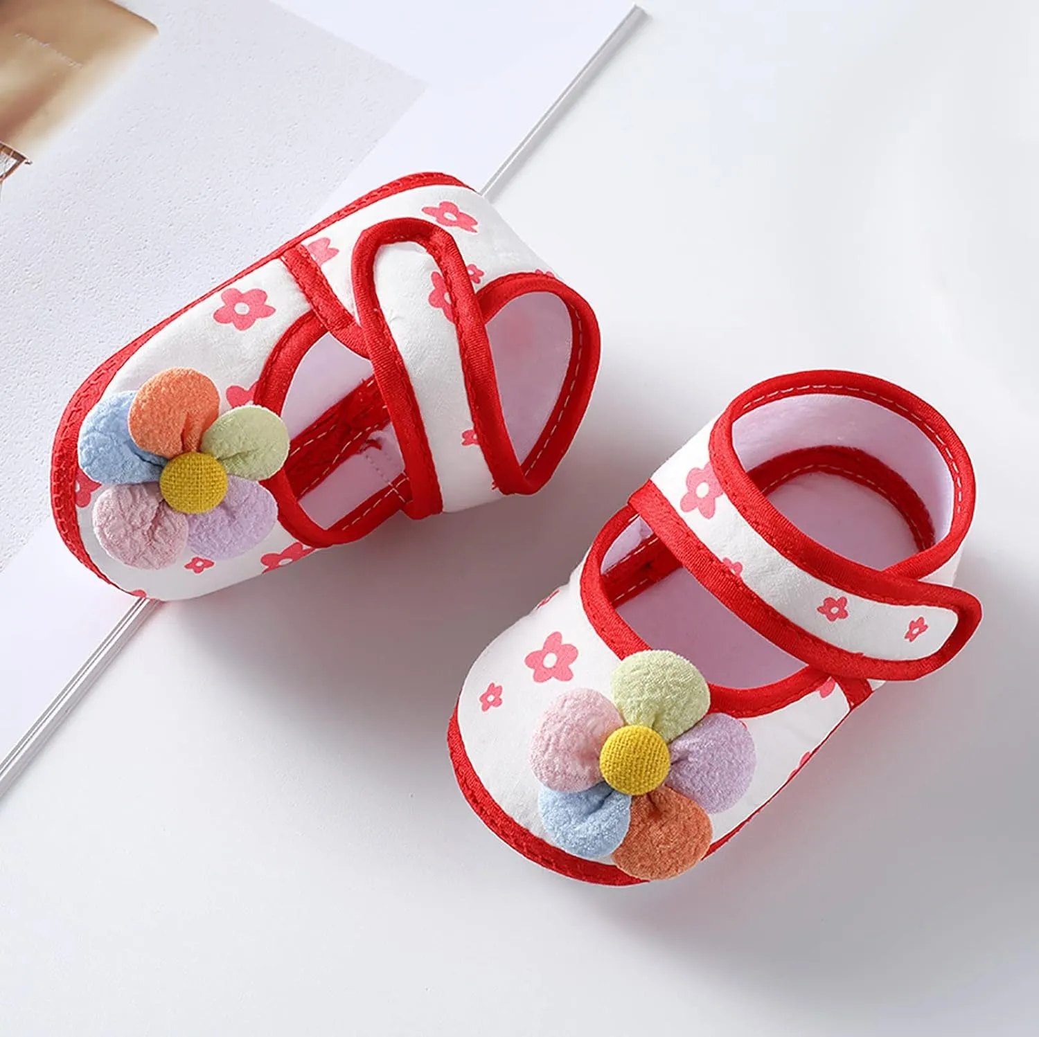 Baby Girls Soft Toddler Shoes Infant Toddler Walkers Shoes Colorful Flowers Princess Sandals for Girls (Red, 3 Months)