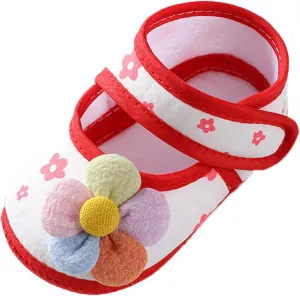 Baby Girls Soft Toddler Shoes Infant Toddler Walkers Shoes Colorful Flowers Princess Sandals for Girls (Red, 3 Months)