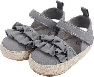 Baby Infant Boy Girl Sandals Shoes First Walkers Prewalkers Ruffles Non-Slip Soft Sole Prewalker (Grey, 11 Infant)