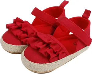 Baby Infant Boy Girl Sandals Shoes First Walkers Prewalkers Ruffles Non-Slip Soft Sole Prewalker (Red, 11 Infant)
