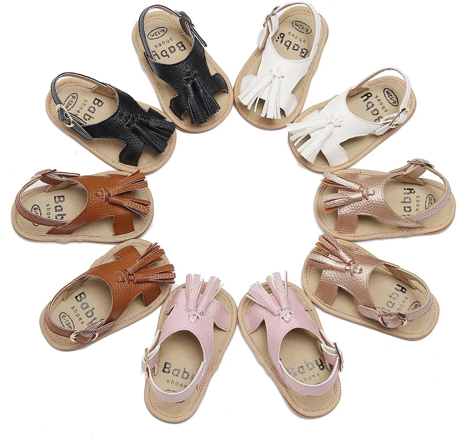 Baby Infant Boys Girls Tassels Sandals Non Slip Ankle Strap Soft Sole Outdoor Beach Shoes for Toddler Kids Unisex