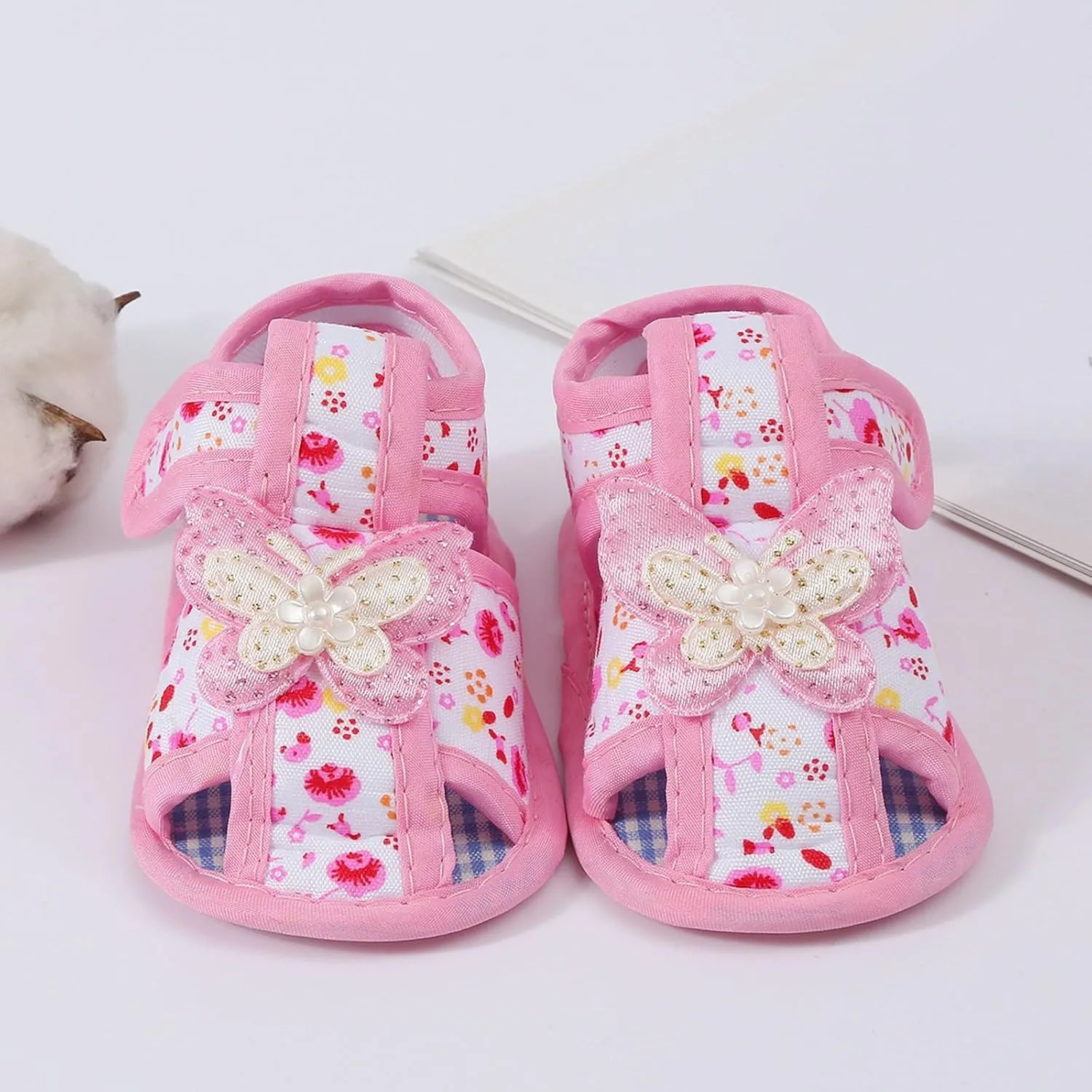 Baby Infant Girls Canvas Sandals Flower Cute Bow Lace Glitter Sandals Newborn Closed Strap Flat Wide Shoes Summer Basic