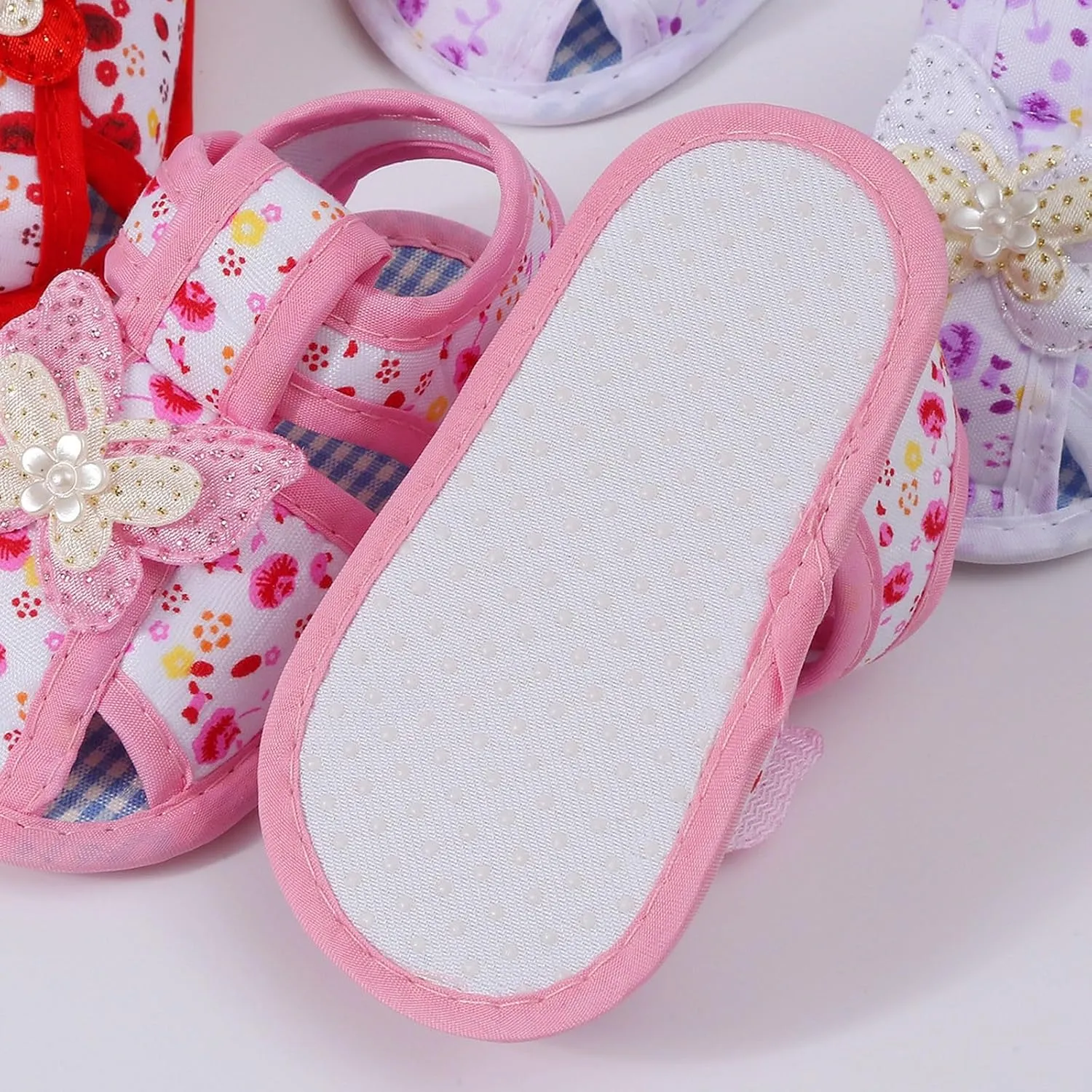 Baby Infant Girls Canvas Sandals Flower Cute Bow Lace Glitter Sandals Newborn Closed Strap Flat Wide Shoes Summer Basic