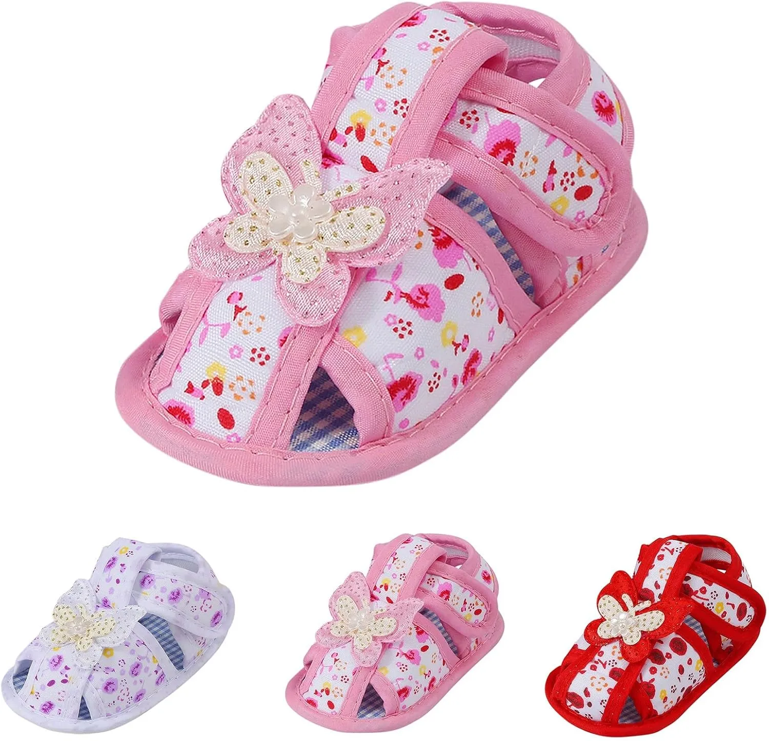 Baby Infant Girls Canvas Sandals Flower Cute Bow Lace Glitter Sandals Newborn Closed Strap Flat Wide Shoes Summer Basic