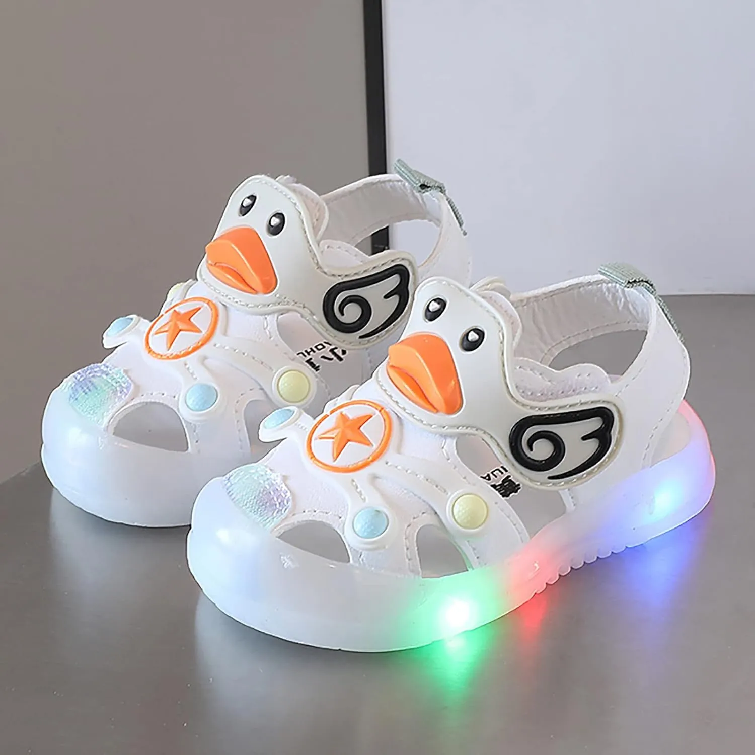 Baby Infant Light Up Cute LED Close Toe Sandals Toddler Kids Duck Summer Casual Shoes Soft Sole Non Slip Glitter Flats