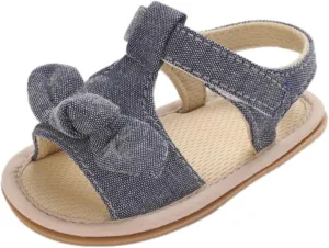 Baby Infant Newborn Girls Casual Flat Sandal Open toe Bow First Walking Ankle Anti-Slip Flip Flop Shoes