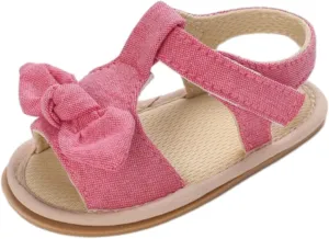 Baby Infant Newborn Girls Casual Flat Sandal Open toe Bow First Walking Ankle Anti-Slip Flip Flop Shoes