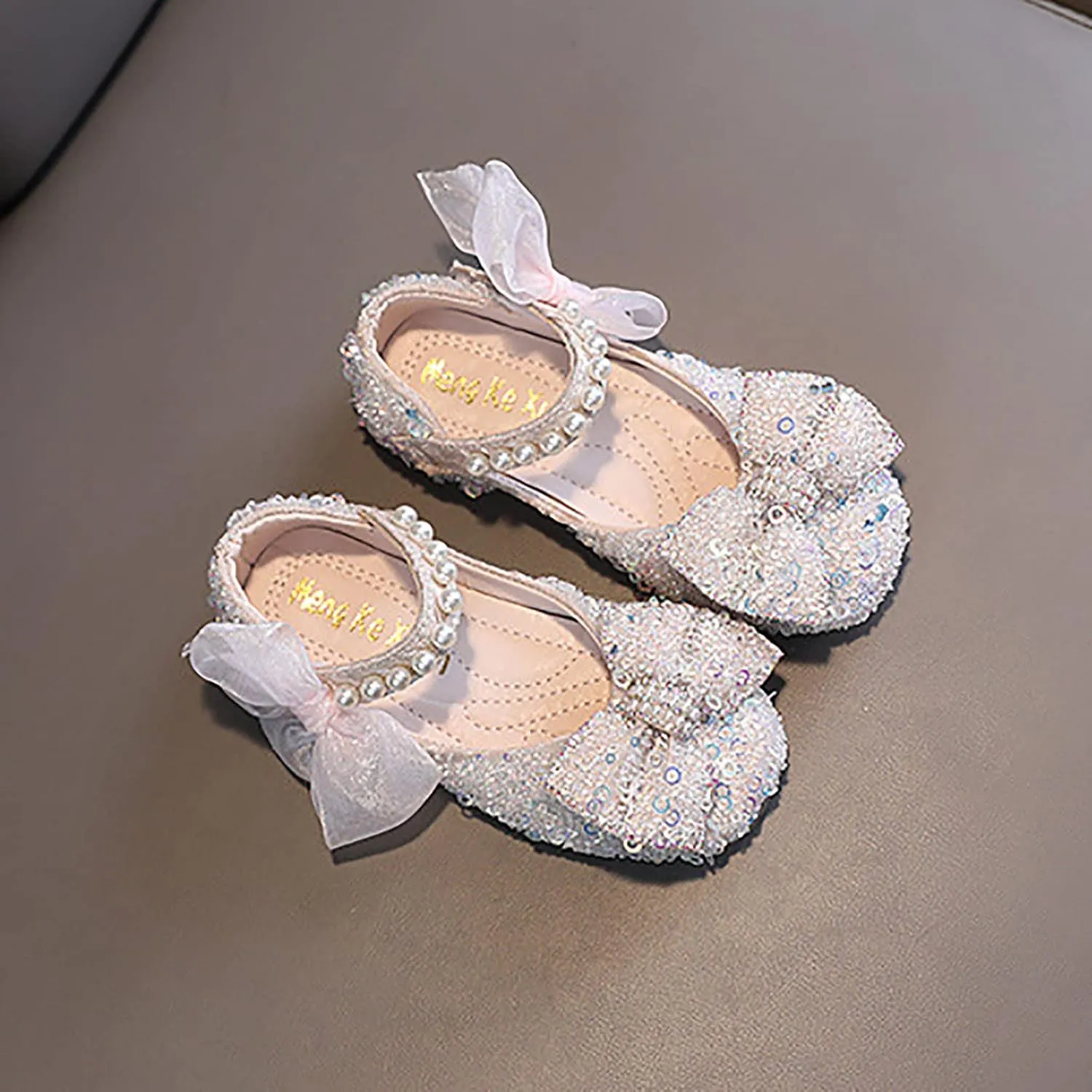 Baby Infant Pearl Sequins Sandals Toddler Newborn Girls Wedding Birthday High Heel Bow Cap Toe Shoes Comfy Cute Sandals