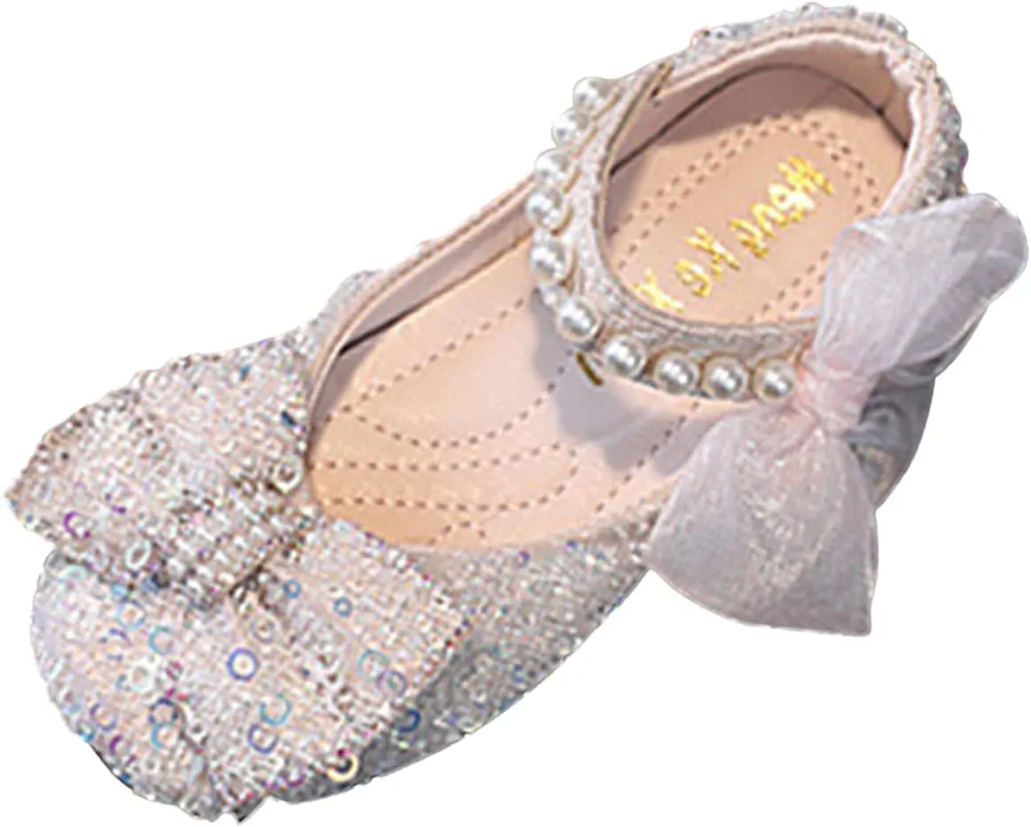 Baby Infant Pearl Sequins Sandals Toddler Newborn Girls Wedding Birthday High Heel Bow Cap Toe Shoes Comfy Cute Sandals