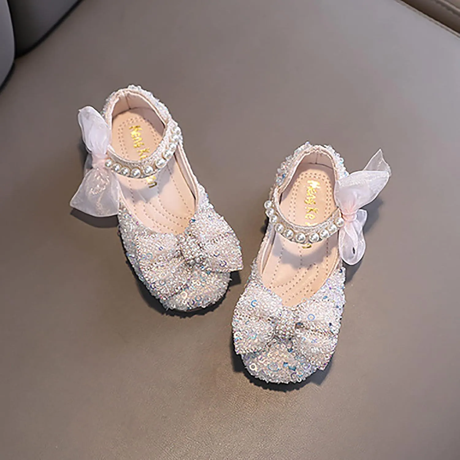 Baby Infant Pearl Sequins Sandals Toddler Newborn Girls Wedding Birthday High Heel Bow Cap Toe Shoes Comfy Cute Sandals