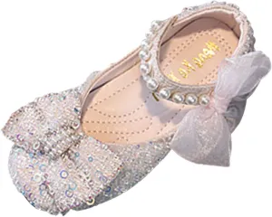 Baby Infant Pearl Sequins Sandals Toddler Newborn Girls Wedding Birthday High Heel Bow Cap Toe Shoes Comfy Cute Sandals