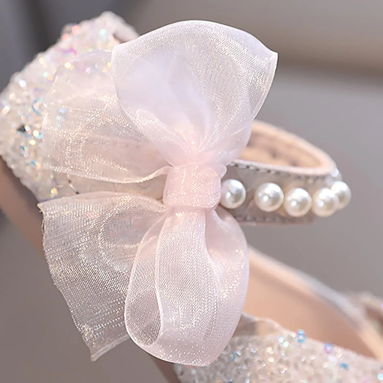 Baby Infant Pearl Sequins Sandals Toddler Newborn Girls Wedding Birthday High Heel Bow Cap Toe Shoes Comfy Cute Sandals