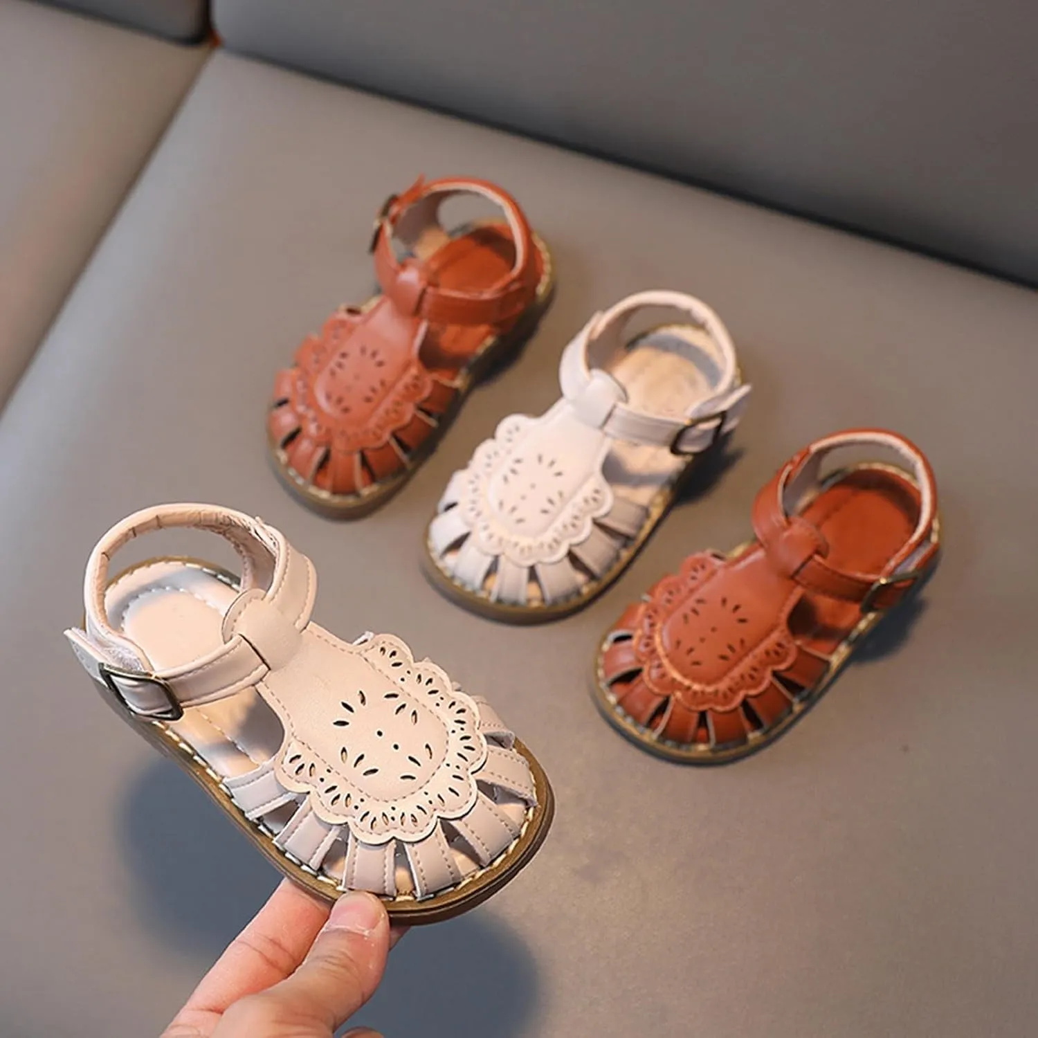 Baby Kids Closed-Toe Sandals Soft Rubber Sole Flat Comfortable Lightweight Ankle Strap Buckle Dress Water Shoe