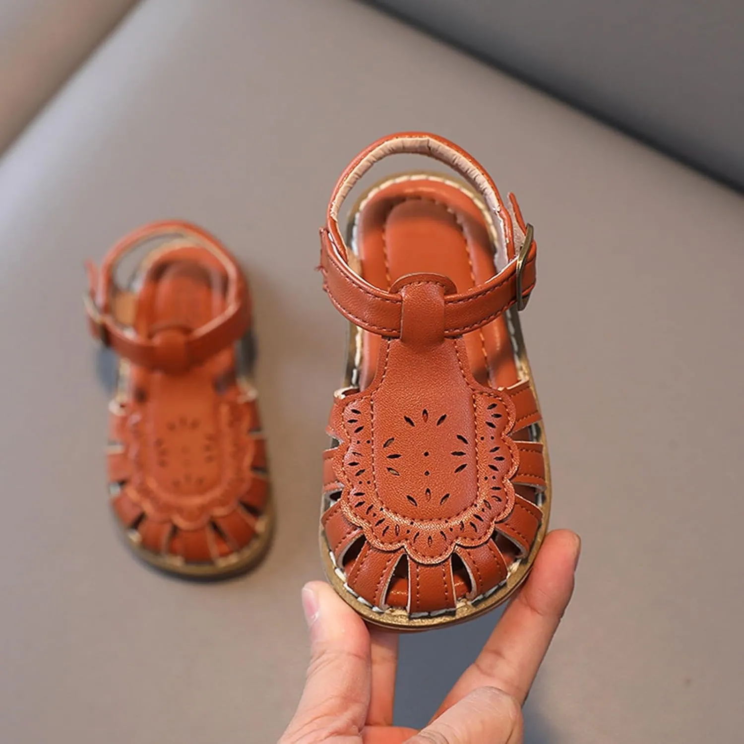 Baby Kids Closed-Toe Sandals Soft Rubber Sole Flat Comfortable Lightweight Ankle Strap Buckle Dress Water Shoe