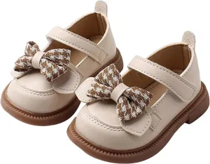 Baby Mary Jane Chunky Flat Infant Platform Slip On Heel Leather Flat Round Toe School Uniform Dress Shoes with Bow