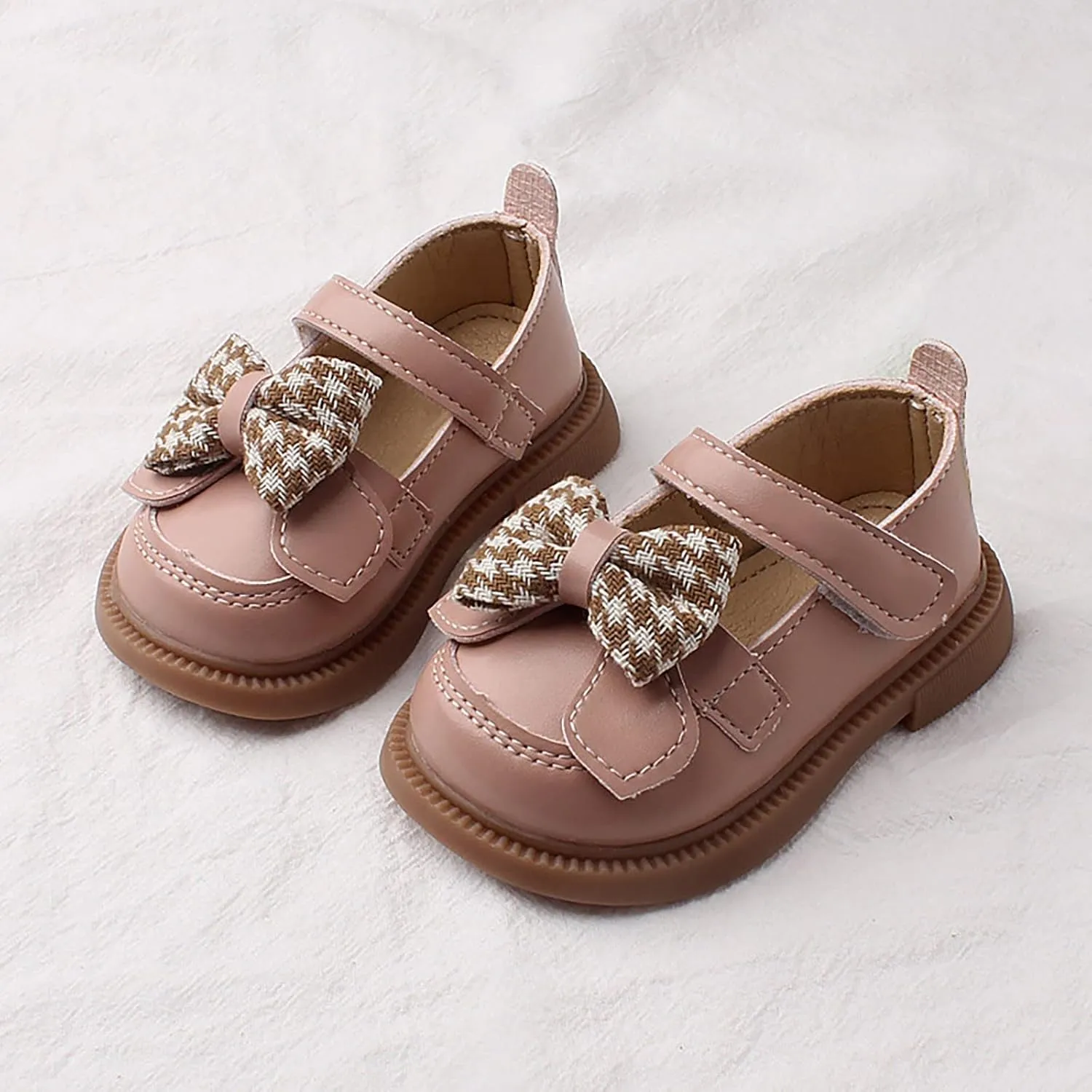 Baby Mary Jane Chunky Flat Infant Platform Slip On Heel Leather Flat Round Toe School Uniform Dress Shoes with Bow