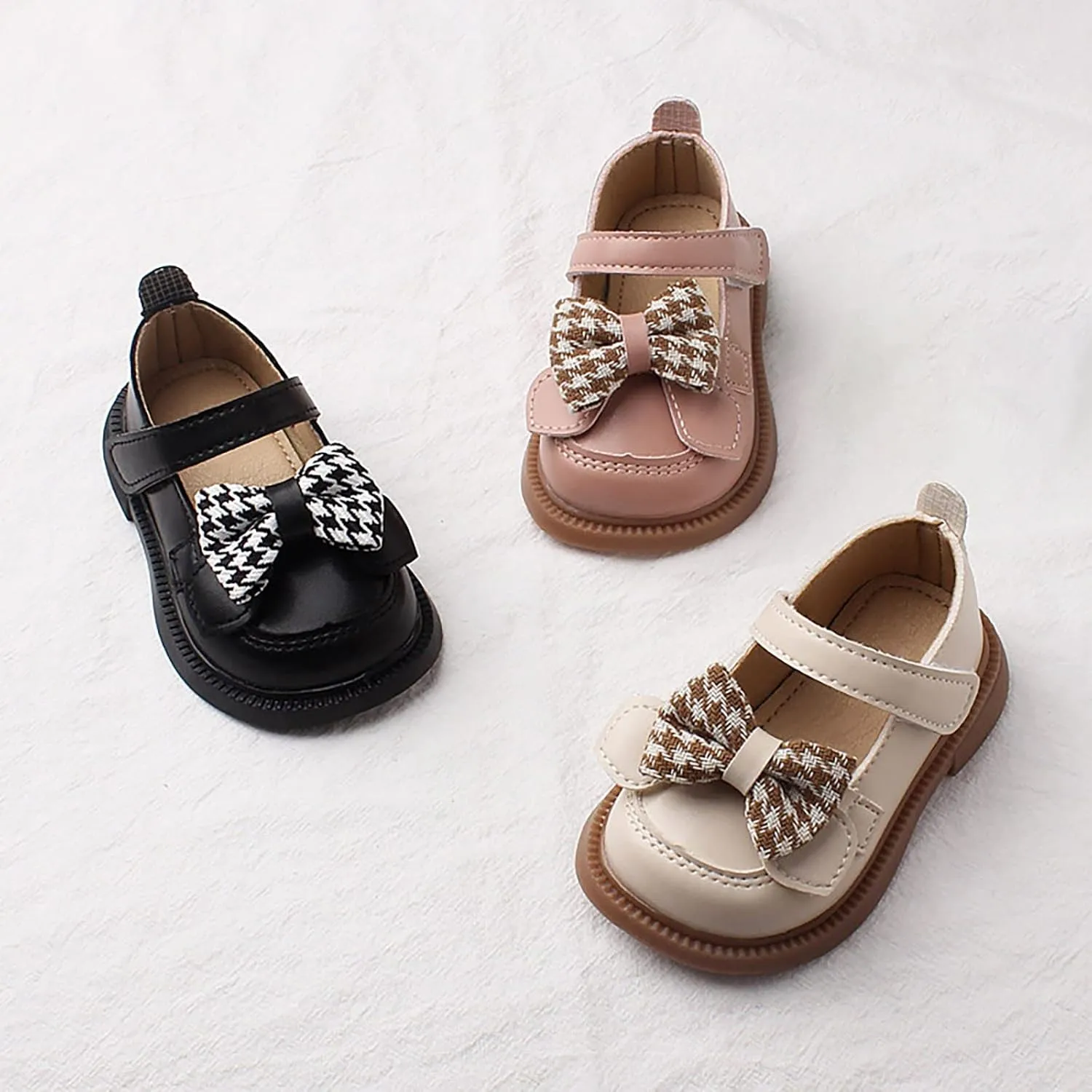 Baby Mary Jane Chunky Flat Infant Platform Slip On Heel Leather Flat Round Toe School Uniform Dress Shoes with Bow