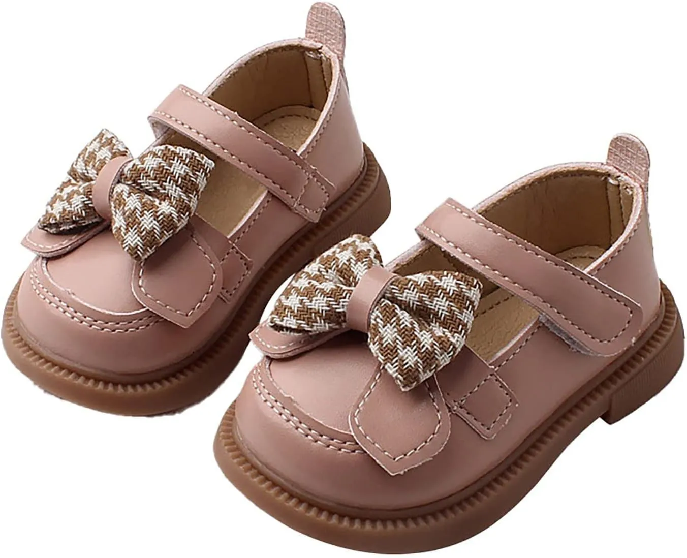 Baby Mary Jane Chunky Flat Infant Platform Slip On Heel Leather Flat Round Toe School Uniform Dress Shoes with Bow