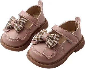 Baby Mary Jane Chunky Flat Infant Platform Slip On Heel Leather Flat Round Toe School Uniform Dress Shoes with Bow