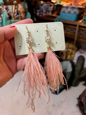 Baby Pink Sparkle Feather Earrings