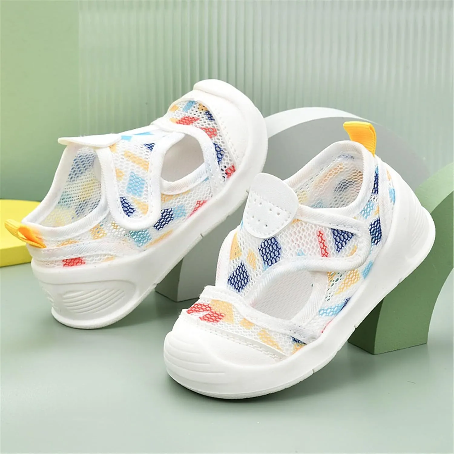 Baby Sandals Kids Mesh Breathable Cartoon Print Sock Shoes Children Anti-Slip Soft Sole Sport Sneakers with Hook Toddler Canvas Shoes