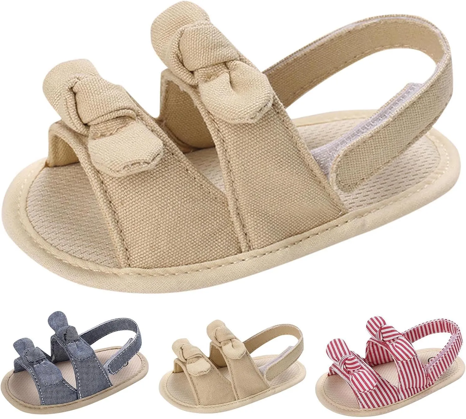 Baby Sandals Kids Solid Color Bowknot Canvas Shoes Children Open Toe Lightweight Soft Sole Sneakers for Daily