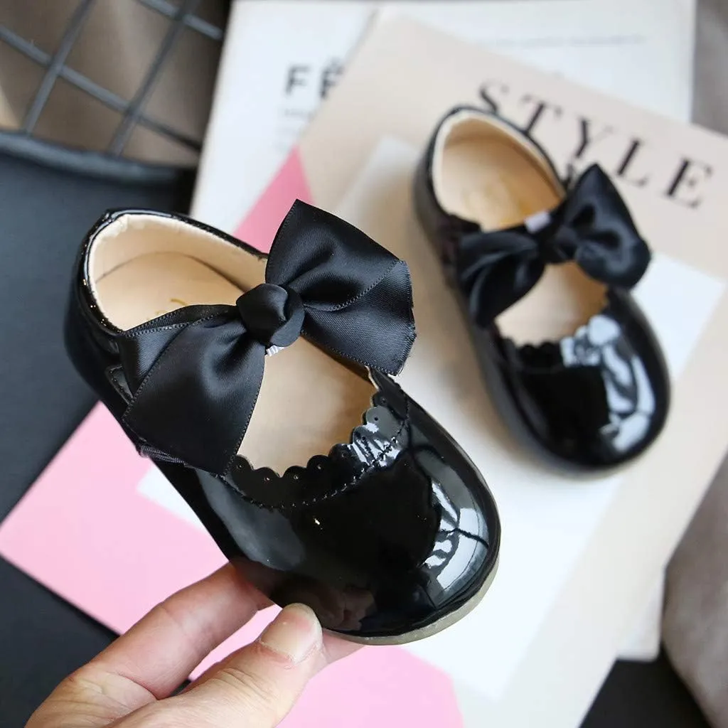 Baby Shoes Toddler Premium Bowknot Mary Jane Burnish PU Leather Shoes Girls Wedding Princess Baptism Crib Shoes