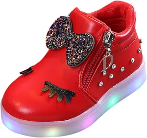 Baby Sneakers,Infant Kids Crystal Bowknot LED Luminous Boots Baby Girls Sport Shoes Anti-Slip Shoes Soft Sole Flat Shoes