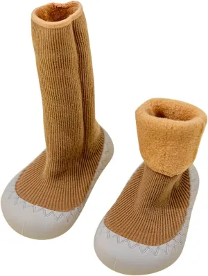 Baby Sock Newborn Solid Color Calf Socks with Non-Slip Rubber Sole Sock Shoes Breathable Slippers Sneakers