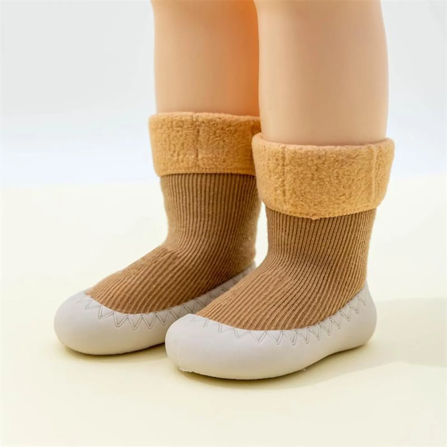Baby Sock Newborn Solid Color Calf Socks with Non-Slip Rubber Sole Sock Shoes Breathable Slippers Sneakers