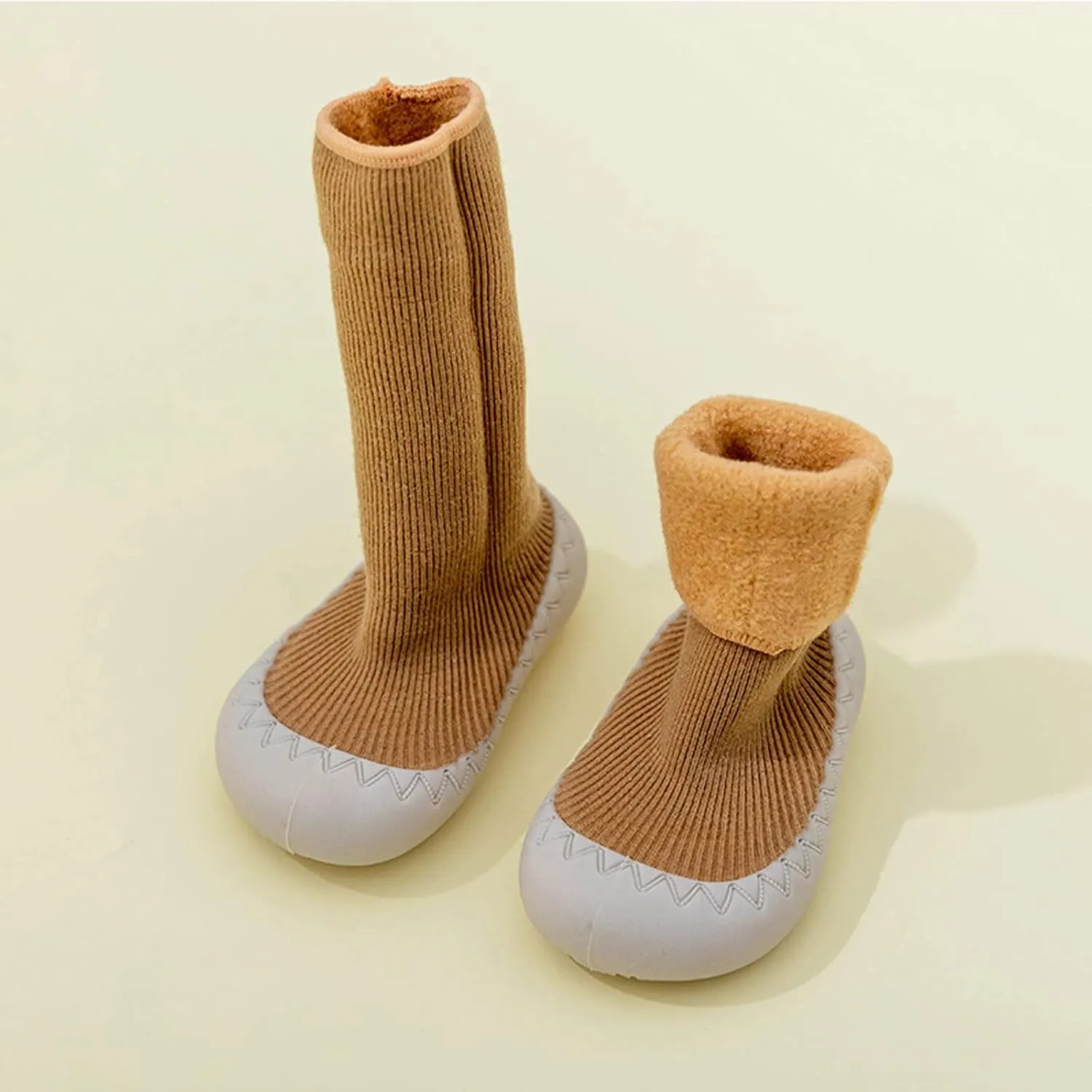 Baby Sock Newborn Solid Color Calf Socks with Non-Slip Rubber Sole Sock Shoes Breathable Slippers Sneakers