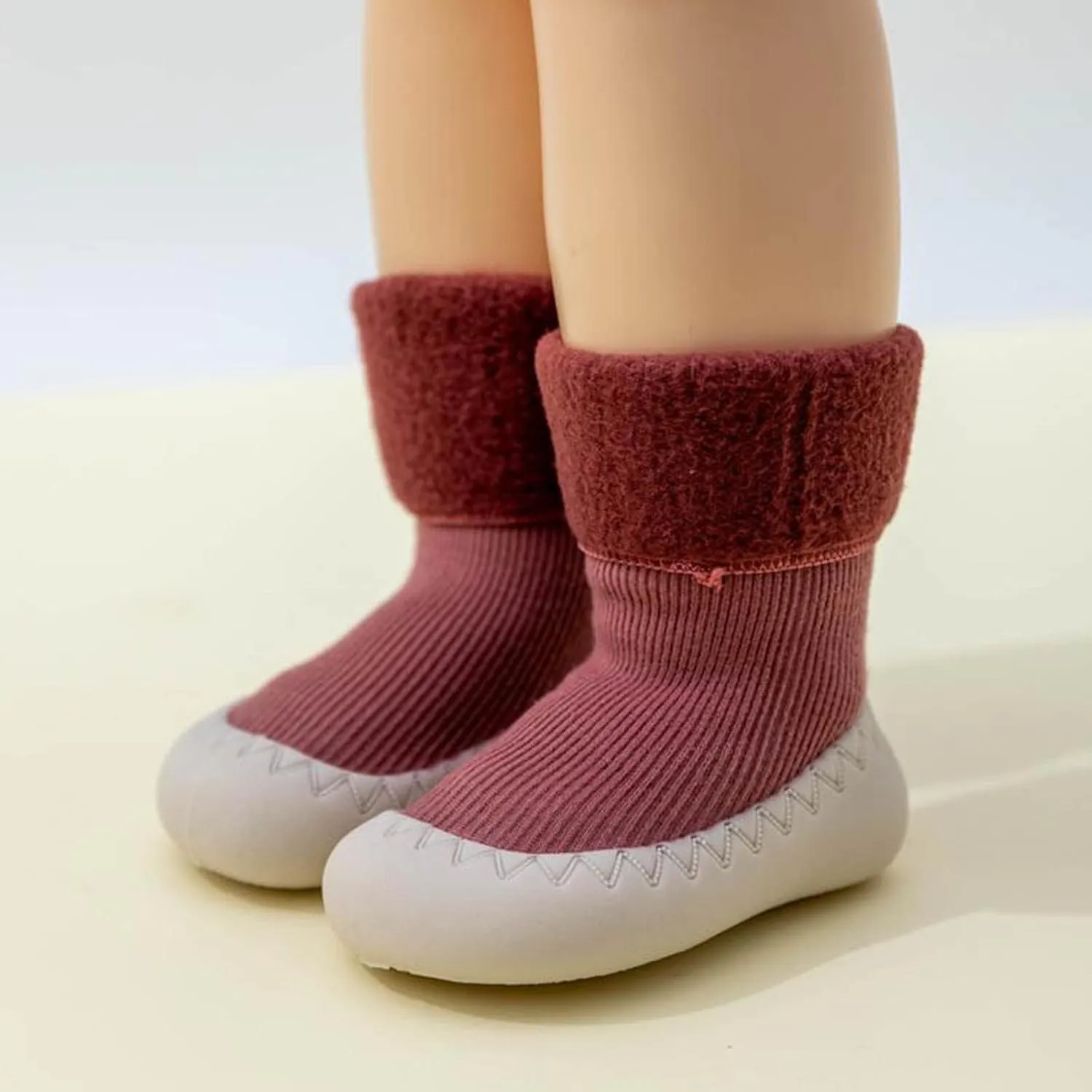 Baby Sock Newborn Solid Color Calf Socks with Non-Slip Rubber Sole Sock Shoes Breathable Slippers Sneakers
