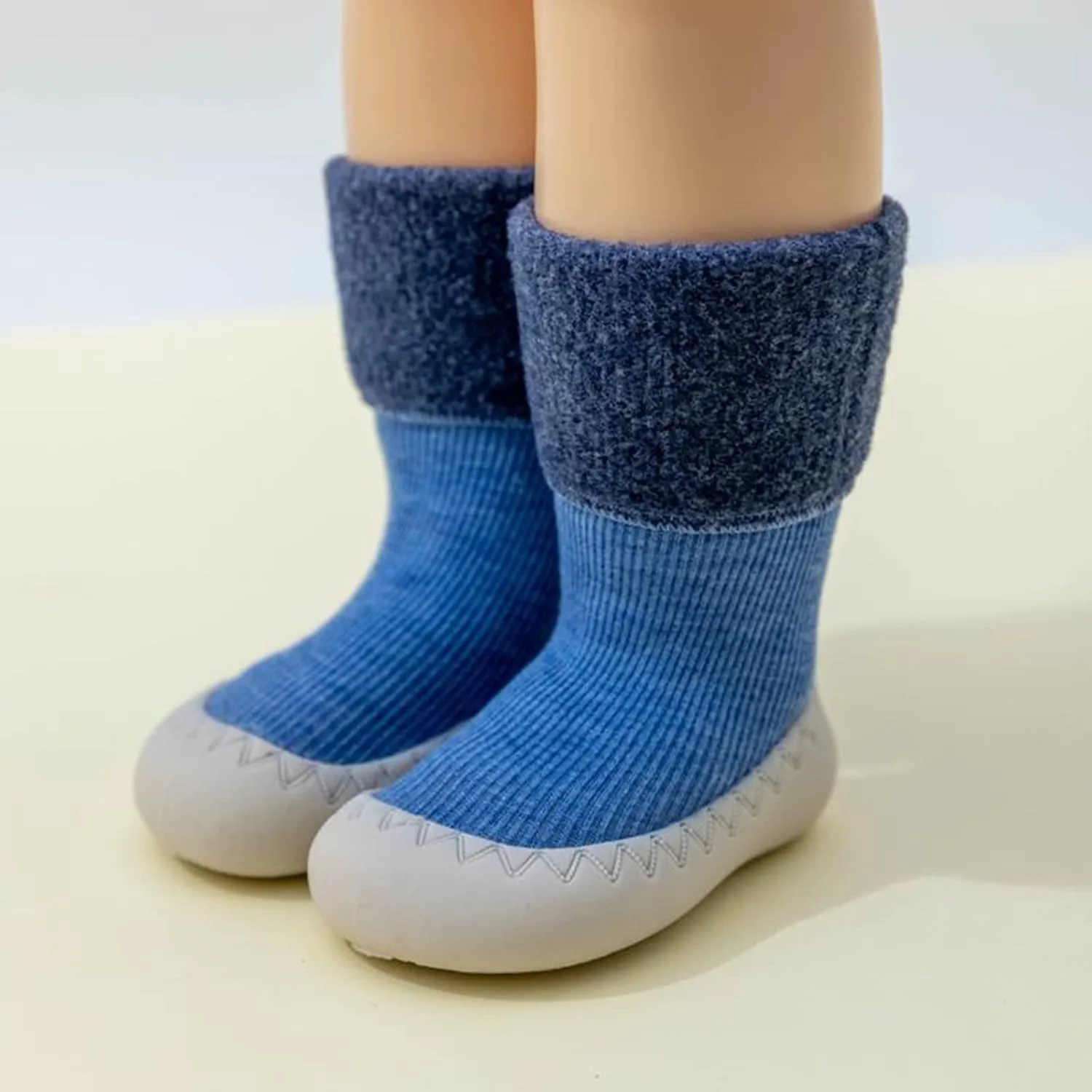 Baby Sock Newborn Solid Color Calf Socks with Non-Slip Rubber Sole Sock Shoes Breathable Slippers Sneakers