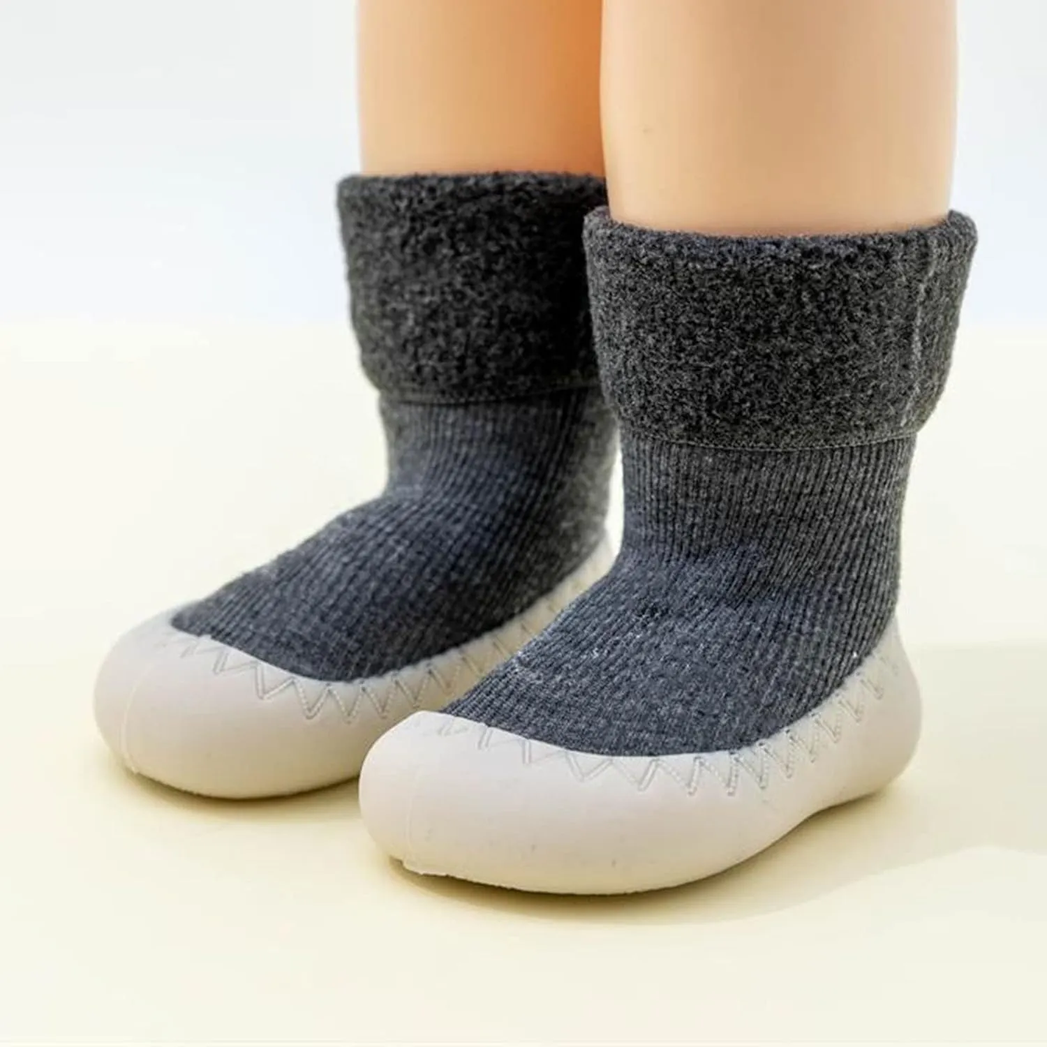Baby Sock Newborn Solid Color Calf Socks with Non-Slip Rubber Sole Sock Shoes Breathable Slippers Sneakers