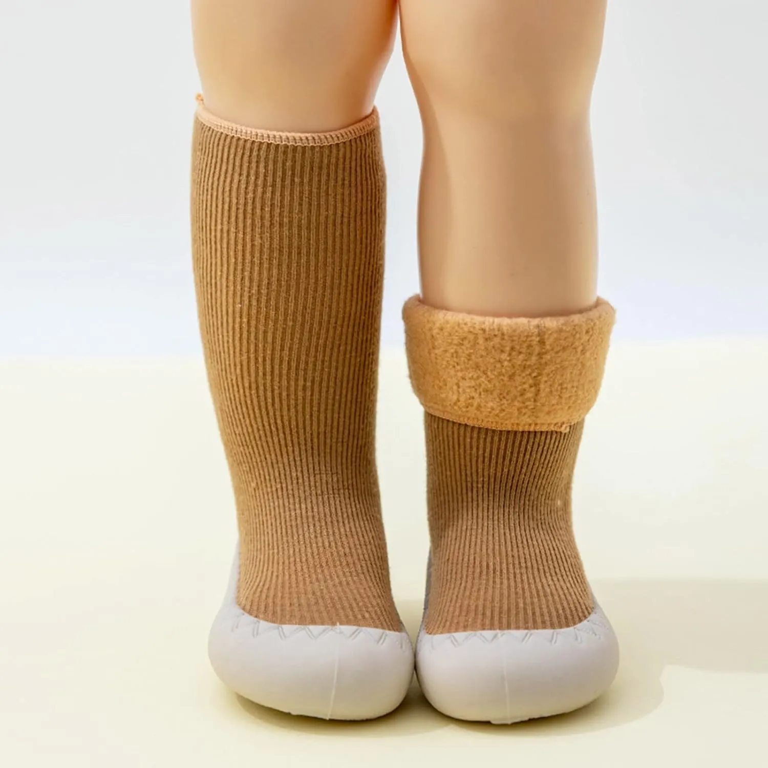 Baby Sock Newborn Solid Color Calf Socks with Non-Slip Rubber Sole Sock Shoes Breathable Slippers Sneakers