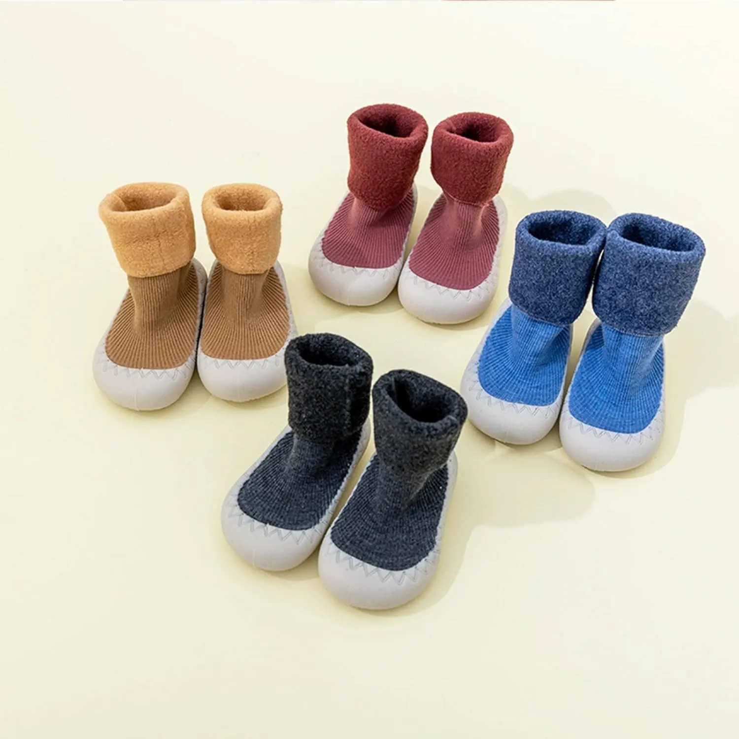 Baby Sock Newborn Solid Color Calf Socks with Non-Slip Rubber Sole Sock Shoes Breathable Slippers Sneakers