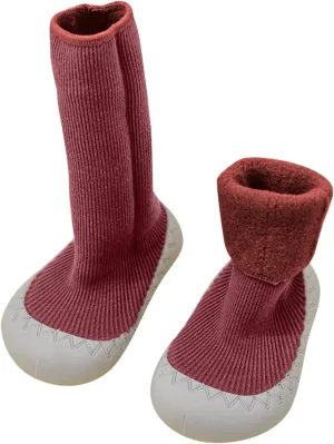Baby Sock Newborn Solid Color Calf Socks with Non-Slip Rubber Sole Sock Shoes Breathable Slippers Sneakers