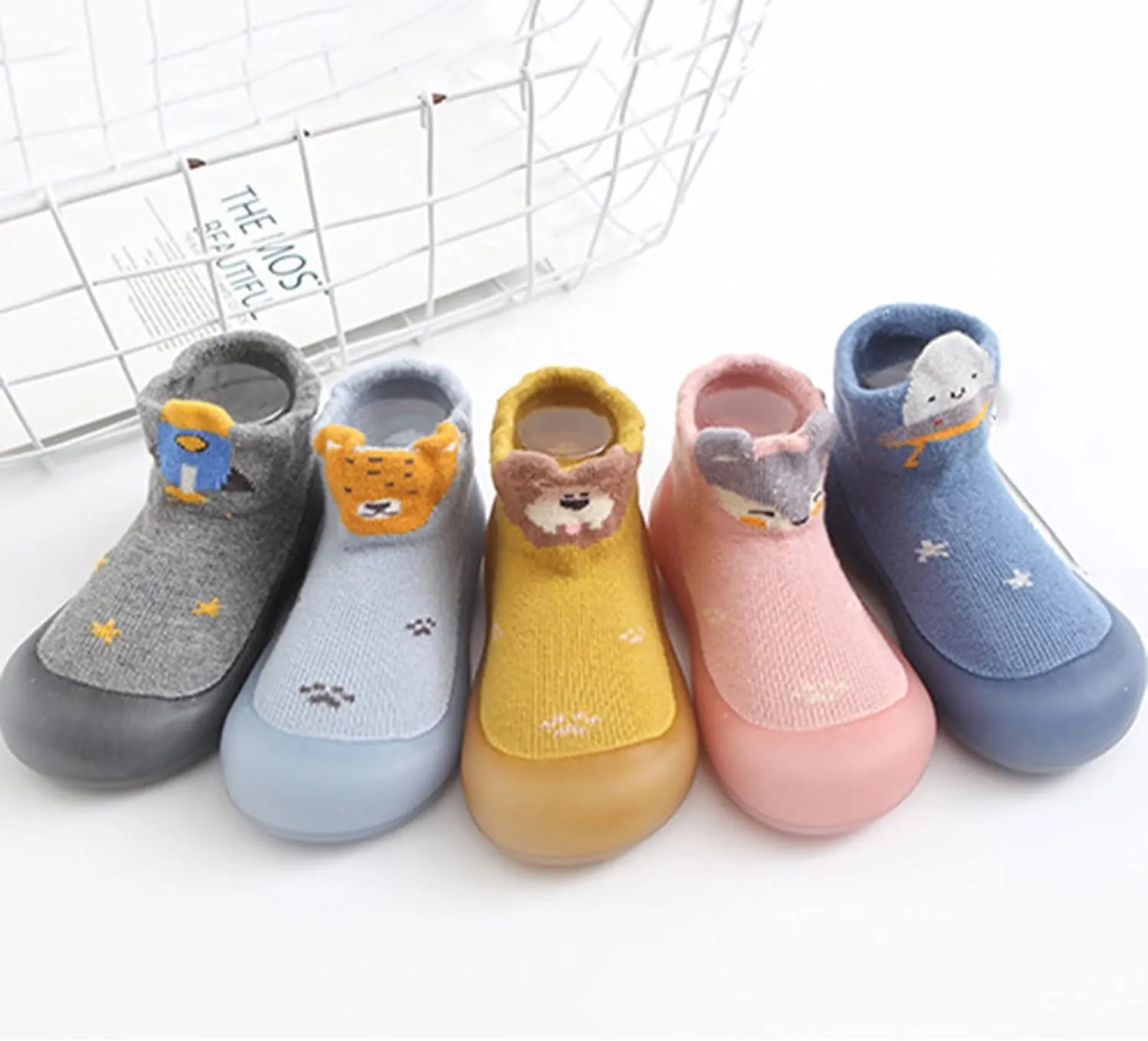 Baby Sock Shoes Boys Girls First Walking Shoes Non Slip Cartoon Soft Rubber Sole Floor Slipper Infant Toddler Sneakers