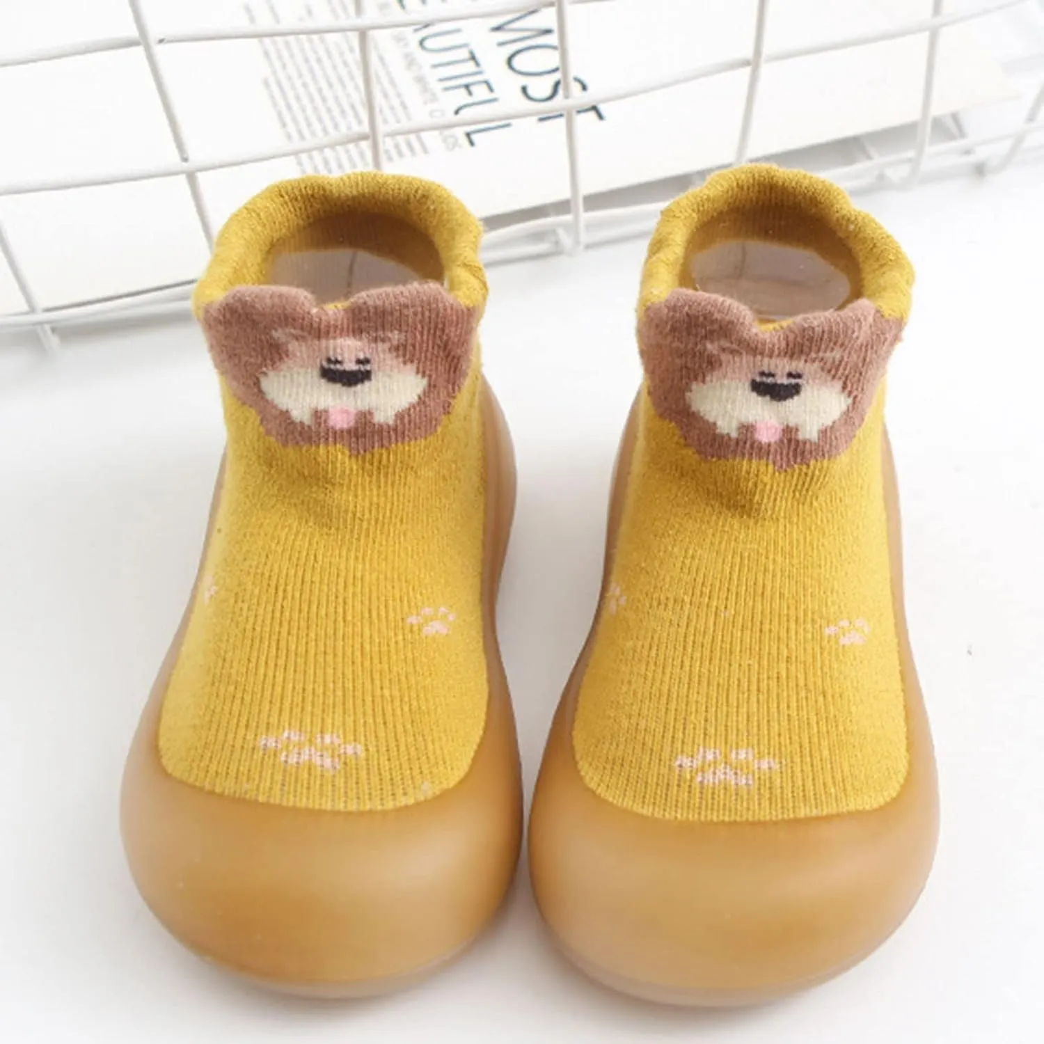 Baby Sock Shoes Boys Girls First Walking Shoes Non Slip Cartoon Soft Rubber Sole Floor Slipper Infant Toddler Sneakers