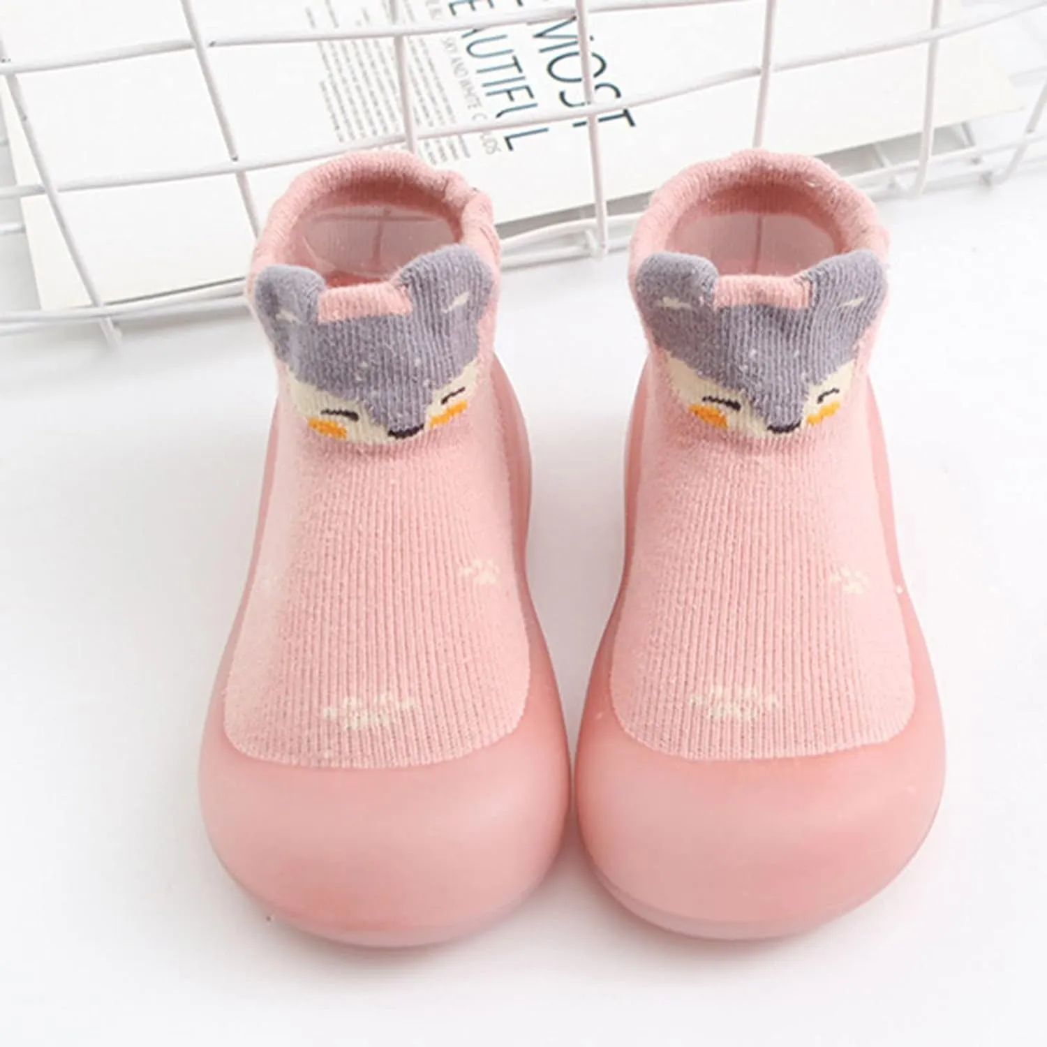 Baby Sock Shoes Boys Girls First Walking Shoes Non Slip Cartoon Soft Rubber Sole Floor Slipper Infant Toddler Sneakers
